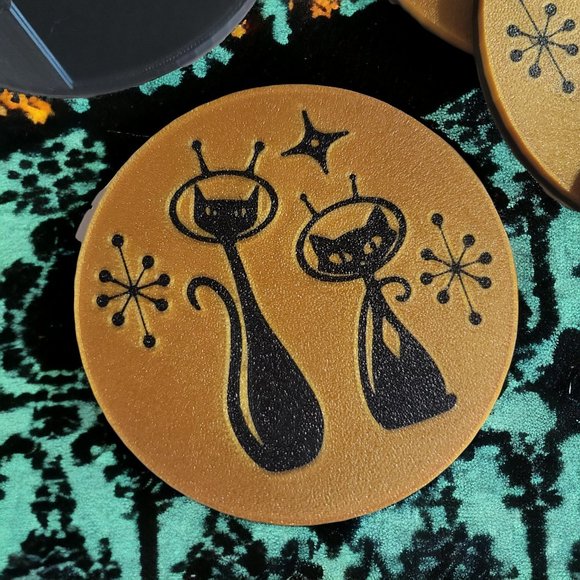 Mid Century Modern Space Age Cats Coasters For Bar Kitchen Room Retro Decor Gold - Picture 8 of 10